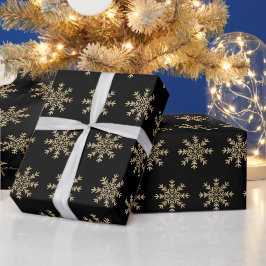 Papel De Regalo Navidades minimalistas de copos de nieve en negro 