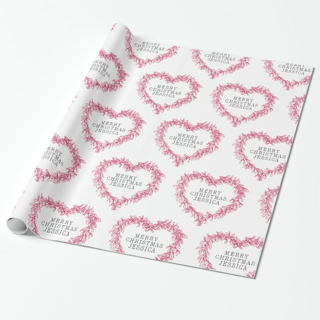 Papel De Regalo Navidades mistletodibujo corazón rojo blanco (Desenrollado)