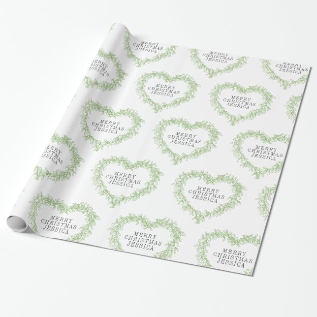 Papel De Regalo Navidades mistletodibujo corazón verde blanco (Desenrollado)
