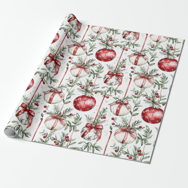 Papel De Regalo Navidades Mistletoe Bauble Greenery (Desenrollado)