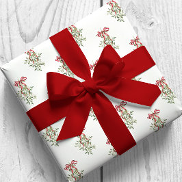 Papel De Regalo Navidades Mistletoe de Watercolor Red Bow