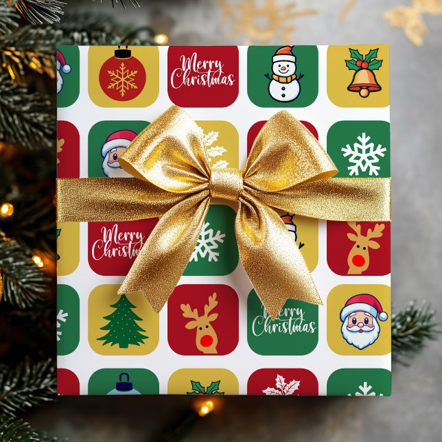 Papel De Regalo Navidades modernos adornos de árbol Santa Ornament (Modern Christmas Santa Tree Ornaments Snowman Wrapping Paper)