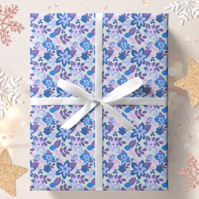 Papel De Regalo Navidades modernos Blue Floral Botanical (Subido por el creador)