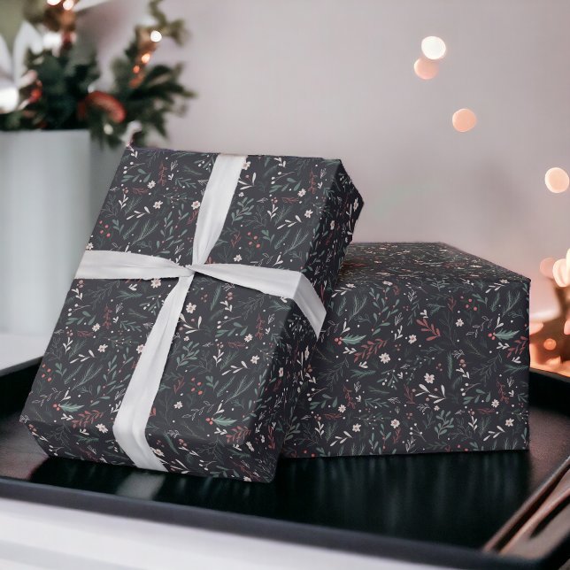 Papel De Regalo Navidades modernos con estampado azul verde floral (Modern Christmas floral red green blue pattern Wrapping Paper)