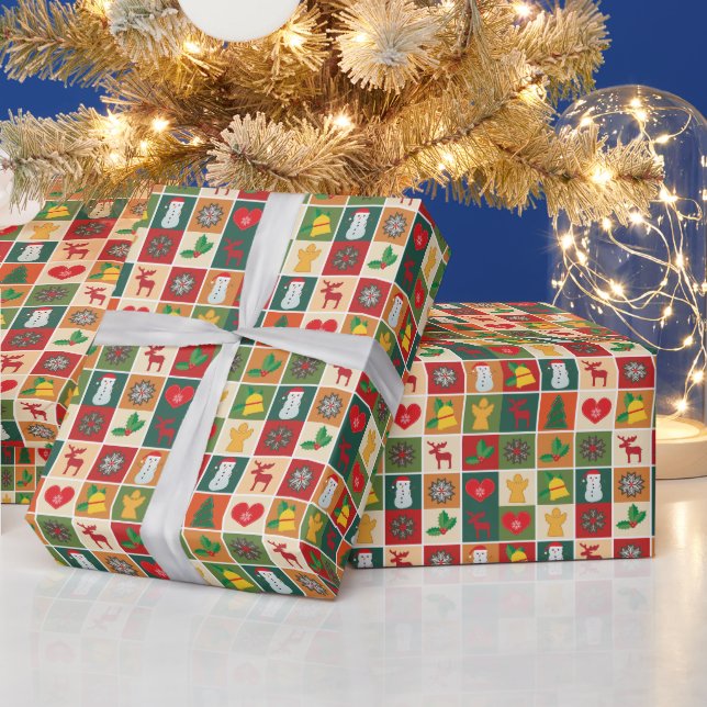 Papel De Regalo Navidades modernos, copos de nieve, muñeco de niev (Vacaciones)