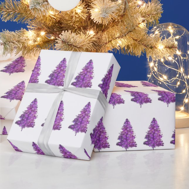 Papel De Regalo Navidades modernos de acuarela púrpura de pino (Vacaciones)