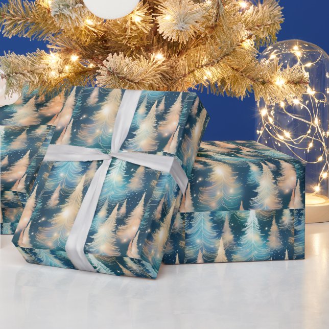 Papel De Regalo Navidades modernos de árboles azules y blancos (Vacaciones)