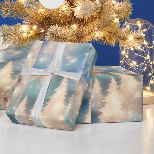 Papel De Regalo Navidades modernos de árboles azules y blancos (Vacaciones)