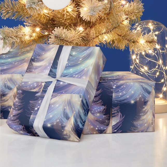 Papel De Regalo Navidades modernos de árboles azules y blancos (Vacaciones)