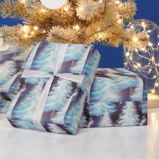 Papel De Regalo Navidades modernos de árboles azules y blancos (Vacaciones)