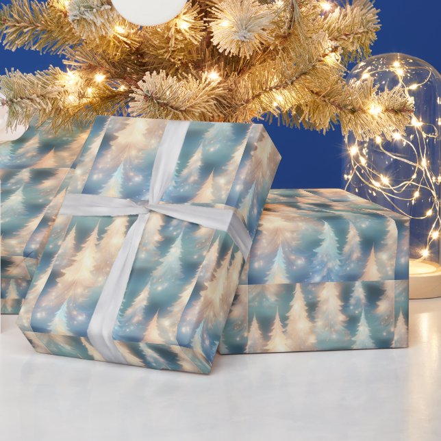 Papel De Regalo Navidades modernos de árboles azules y blancos (Vacaciones)