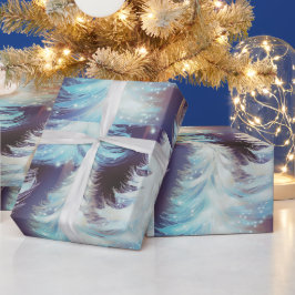 Papel De Regalo Navidades modernos de árboles azules y blancos