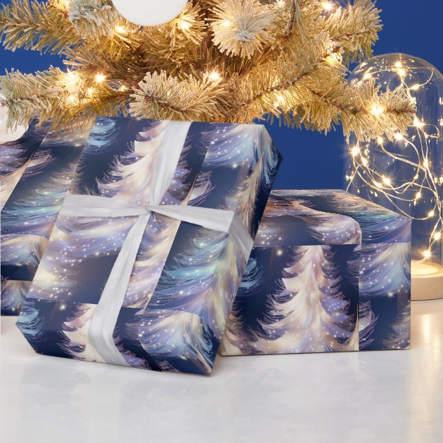 Papel De Regalo Navidades modernos de árboles azules y blancos (Vacaciones)