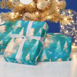 Papel De Regalo Navidades modernos de árboles blancos verdes azule