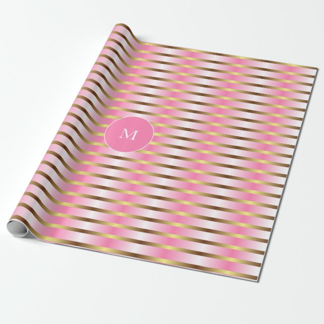Papel De Regalo Navidades Modernos De Bandas Blancas Y Oro Rosadas (Desenrollado)