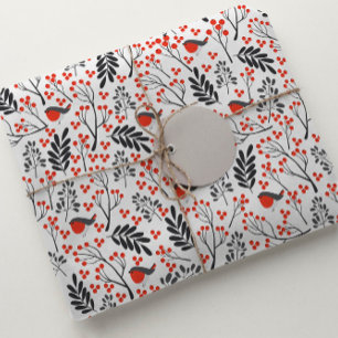 Papel De Regalo Navidades modernos de Berry Rojo Gris pájaro