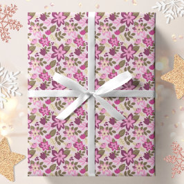 Papel De Regalo Navidades modernos de color rosa Floral Botánica