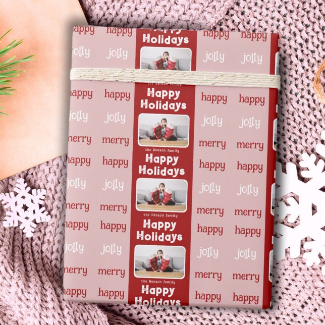 Papel De Regalo Navidades modernos de fotografía familiares rojas  (Subido por el creador)