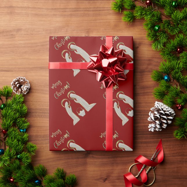 Papel De Regalo Navidades modernos de la cuna roja y del oro (Regalo de vacaciones)