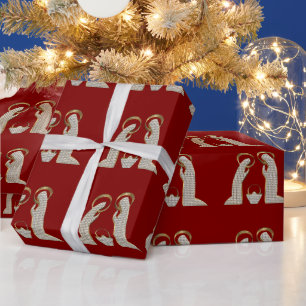 Papel De Regalo Navidades modernos de la cuna roja y del oro