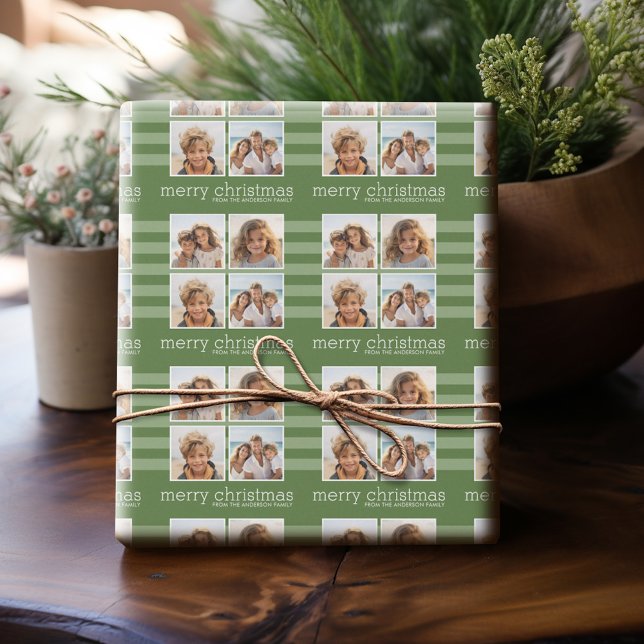 Papel De Regalo Navidades modernos - Fotografía simplemente verde  (Personalized Photo Wrapping Paper)