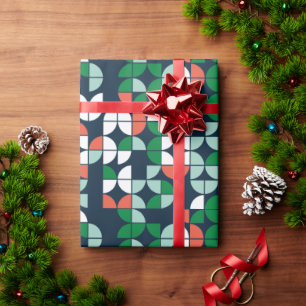 Papel De Regalo navidades modernos geométricos retro azul rojo ver