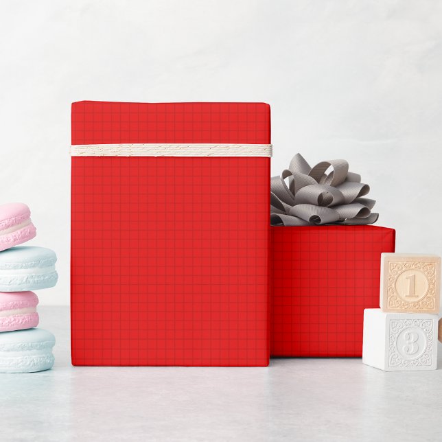 Papel De Regalo Navidades modernos línea de control rojo Personali (Modern Christmas Red Checkered Lines Custom Text Wrapping Paper)