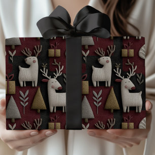 Papel De Regalo Navidades Modernos Patrón Rojo Y Oro De Renos