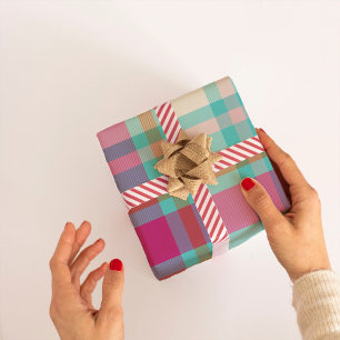 Papel De Regalo Navidades modernos Plaid tartan retro agua rosa ca