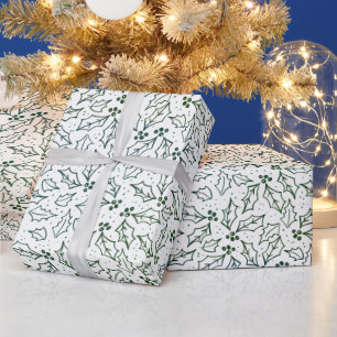 Papel De Regalo Navidades modernos simples Green Holly deja a Yule