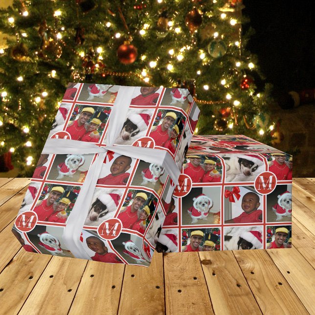 Papel De Regalo Navidades Monograma Rojo Crea Tu Propia Foto (Subido por el creador)