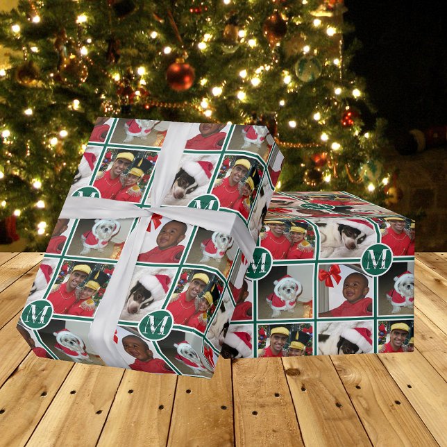 Papel De Regalo Navidades Monograma Verde Crea tu propia foto (Subido por el creador)