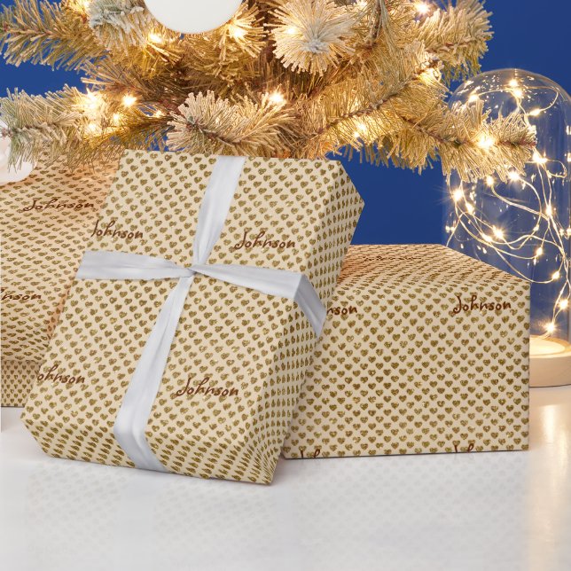 Papel De Regalo Navidades Monogramados de Oro Purpurina Hearts (Vacaciones)