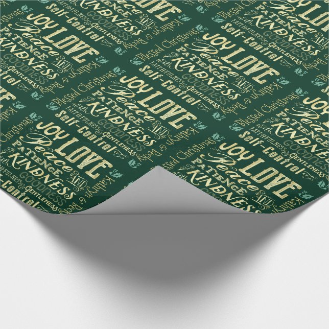 Papel De Regalo Navidades monogramas Fruit of Spirit Gold Green (Esquina)