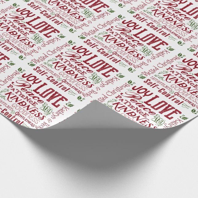 Papel De Regalo Navidades monogramas Fruta del espíritu Verde Rojo (Esquina)
