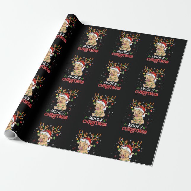 Papel De Regalo Navidades Mooey Merry Xmas Highland Cow Matando F (Desenrollado)