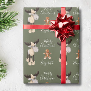 Papel De Regalo Navidades Moose Sage Green Personalizado
