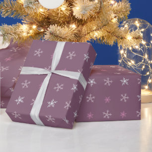 Papel De Regalo Navidades morados con copos de nieve blancos de co