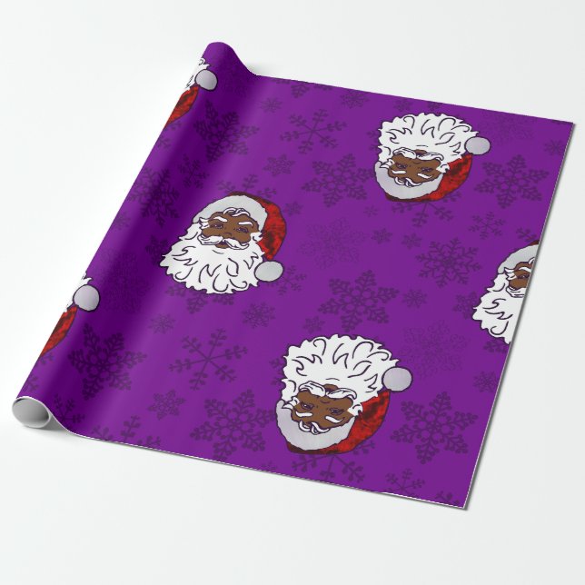 Papel De Regalo navidades morados santa negro copos de nieve (Desenrollado)