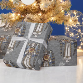 Papel De Regalo Navidades Morris Angel Snowflakes Acero Gris