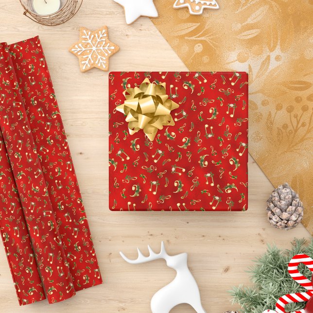 Papel De Regalo Navidades Music Notes Red Metallic Holiday (Subido por el creador)