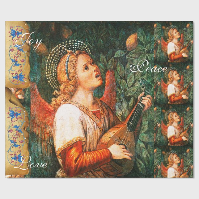 Papel De Regalo Navidades MUSICALES ANGEL, PARCHE JOY PEACE LOVE (Superficie plana)