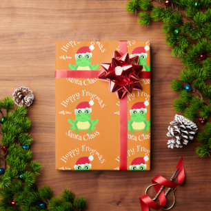 Papel De Regalo Navidades Naranja Frog Santa Hat Novedad Nombre