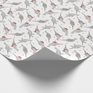 Papel De Regalo Navidades Narwhal blanco
