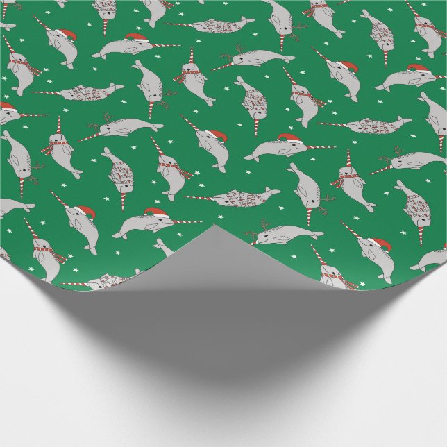 Papel De Regalo Navidades Narwhal verde (Esquina)