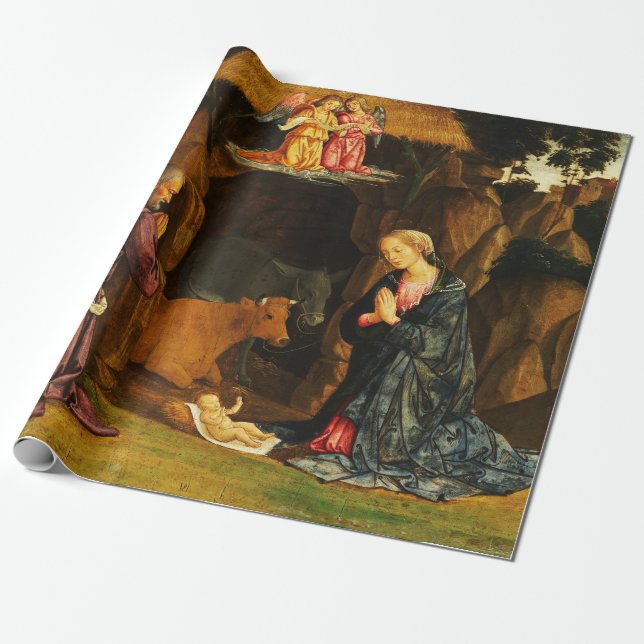 Papel De Regalo Navidades Natividad Escena de la Sagrada Familia (Desenrollado)