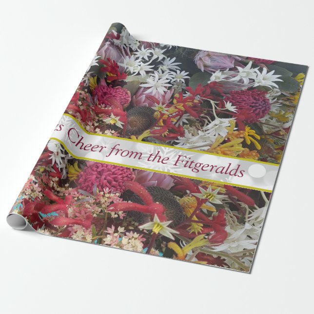 Papel De Regalo Navidades nativos australianos monogramados (Desenrollado)