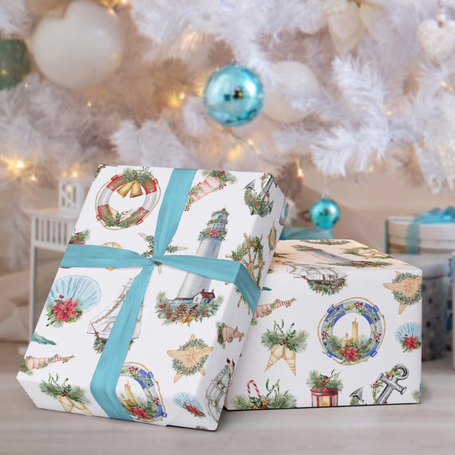 Papel De Regalo Navidades náuticos costeros blancos (Subido por el creador)