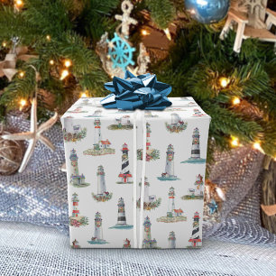 Papel De Regalo Navidades náuticos iluminan casas blancas