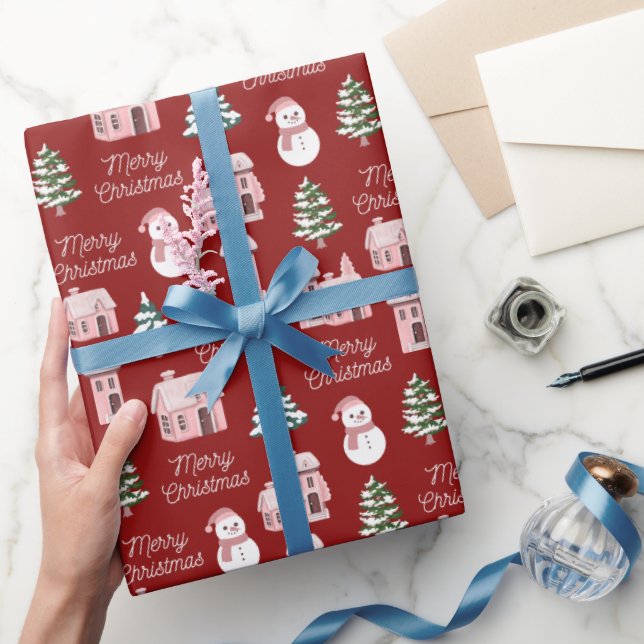 Papel De Regalo Navidades navideños de los pinos de invierno rosad (Regalar)